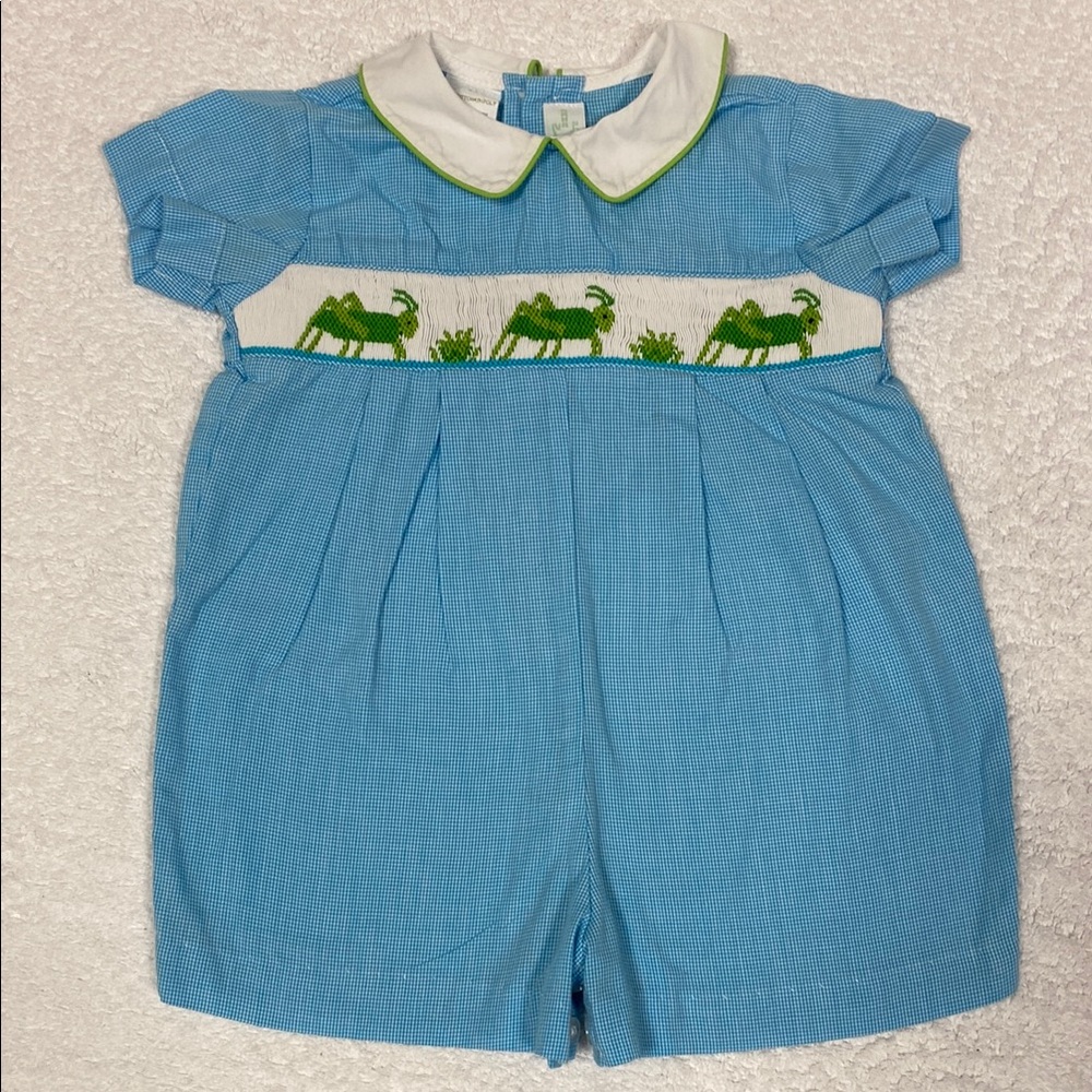 Collection Bebe vive la fete smocked grasshopper Peter Pan collar romper 6m